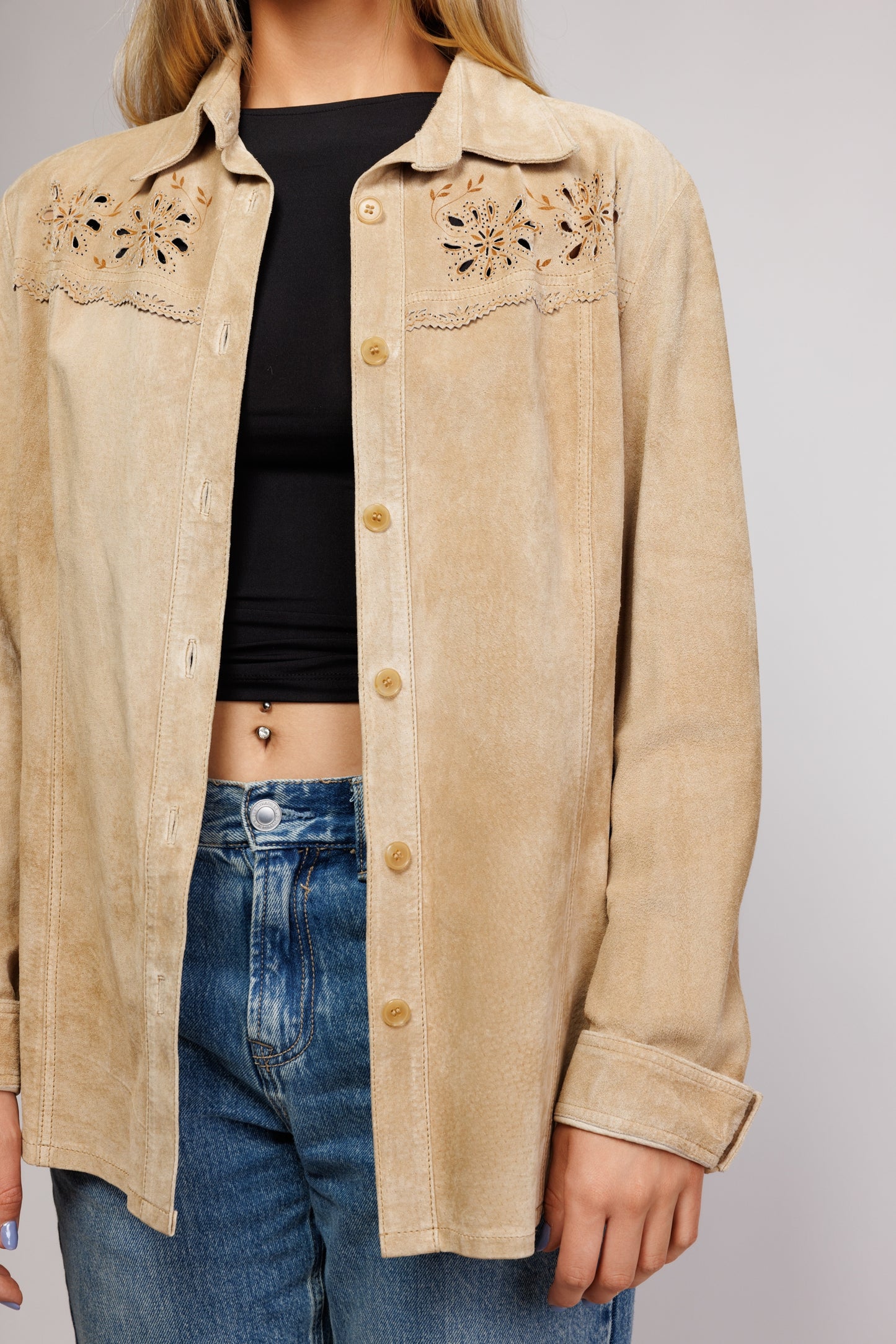 70's Suede Western Shirt Jacket S/M