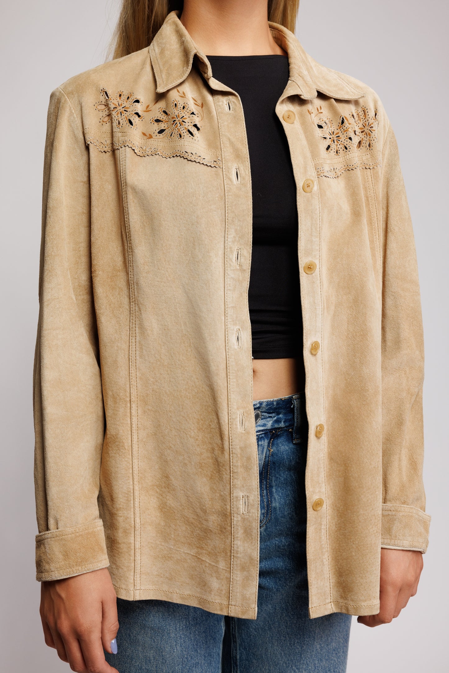 70's Suede Western Shirt Jacket S/M