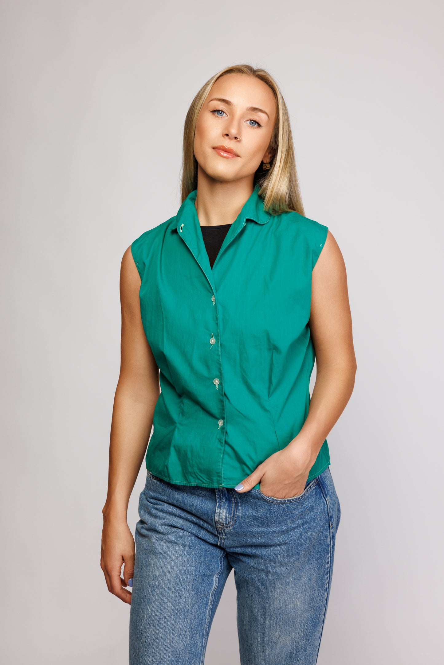 90's Pleated Green Top S