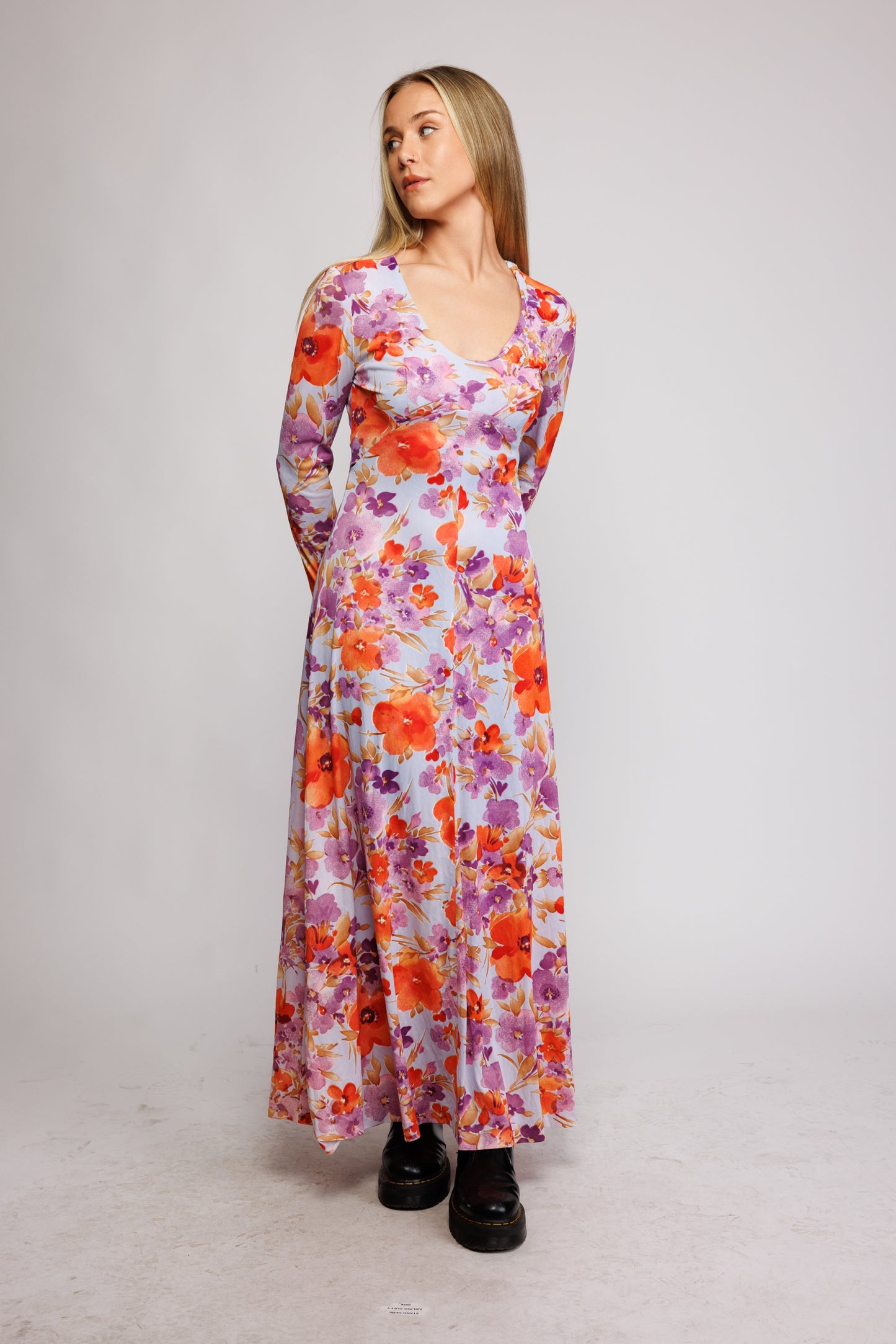 1970's Floral Maxi Dress S