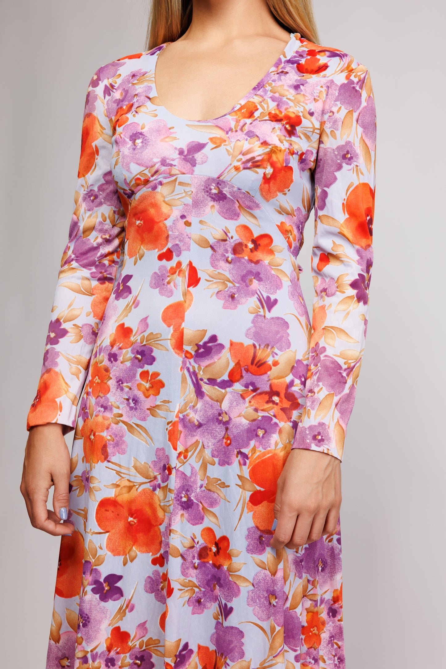 1970's Floral Maxi Dress S