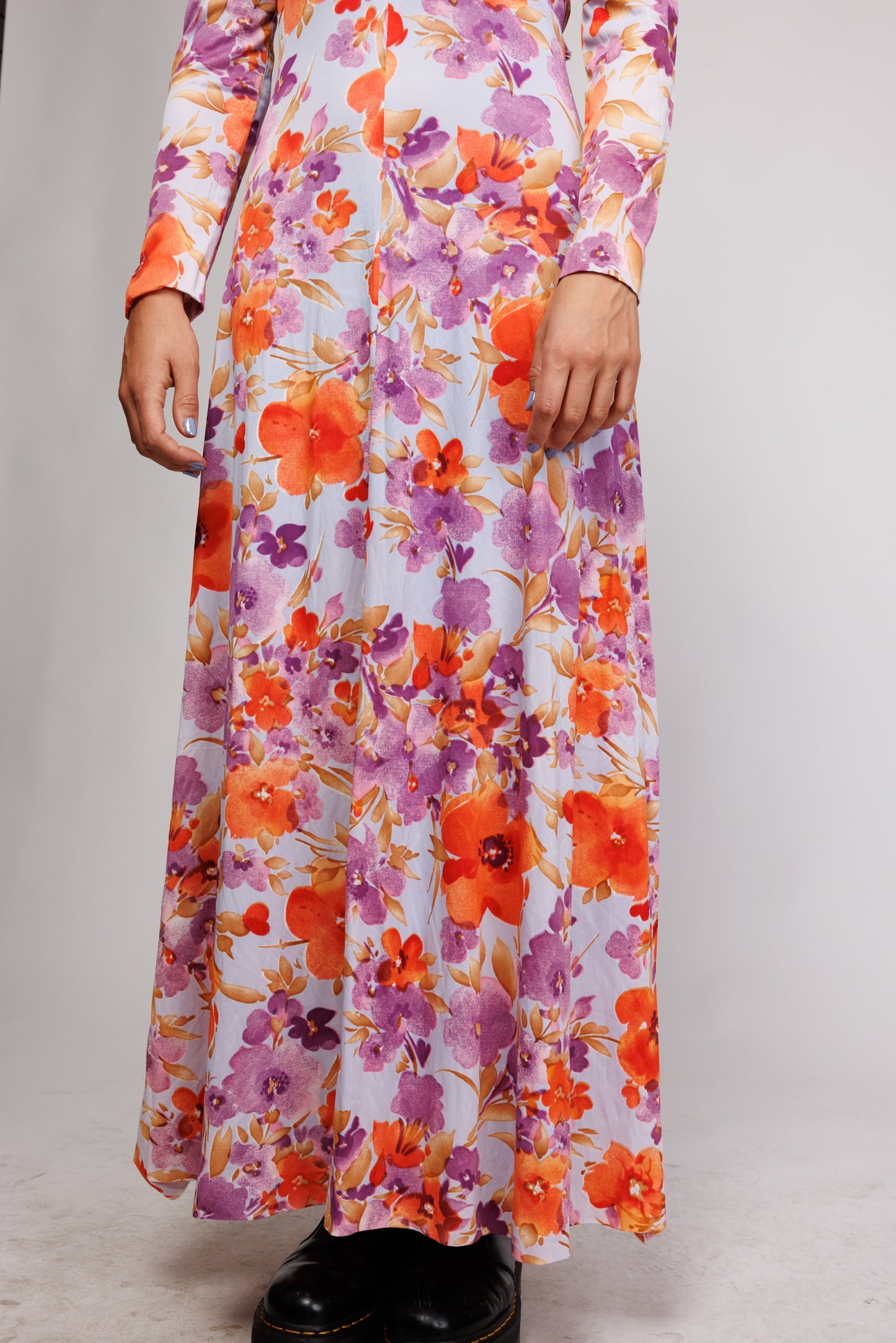 1970's Floral Maxi Dress S