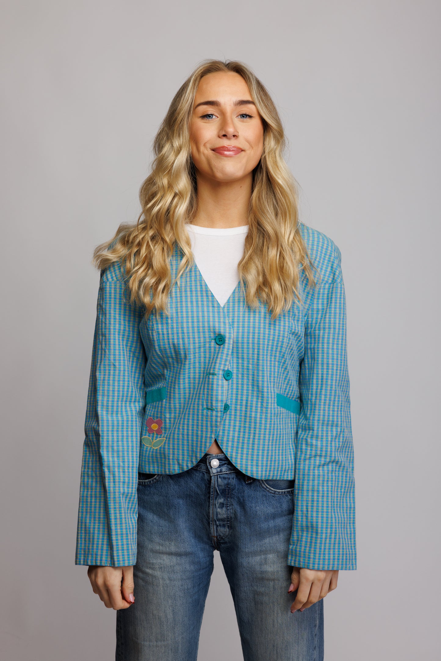 80's Check Cropped Duck Blazer S/M