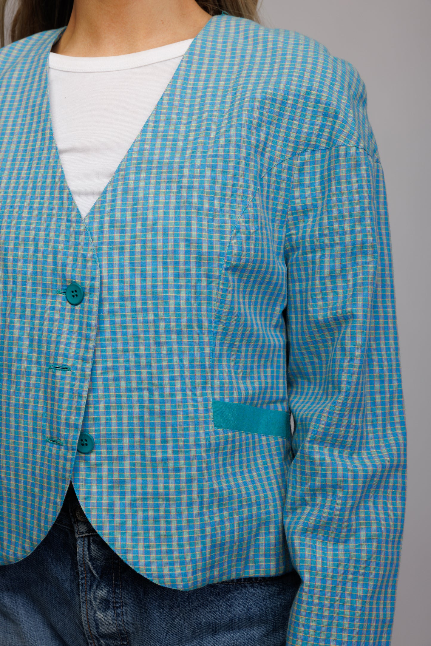 80's Check Cropped Duck Blazer S/M