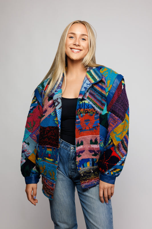 1980's Patchwork Knit Bomber Jacket M