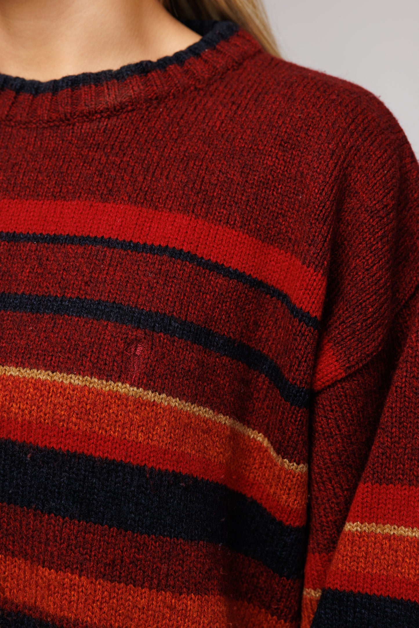 80's Red Striped Earth toned Knit Jumper L/XL