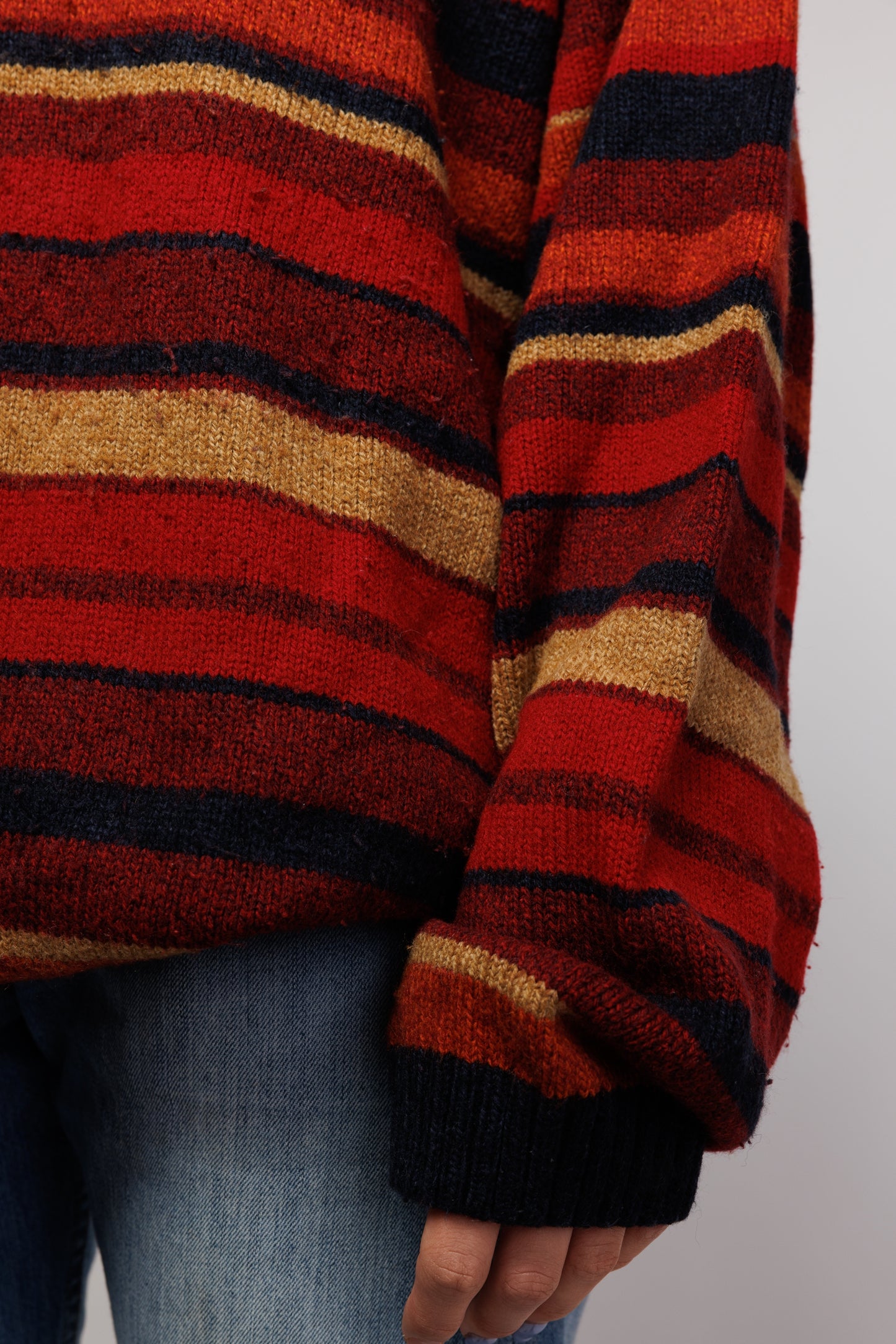 80's Red Striped Earth toned Knit Jumper L/XL