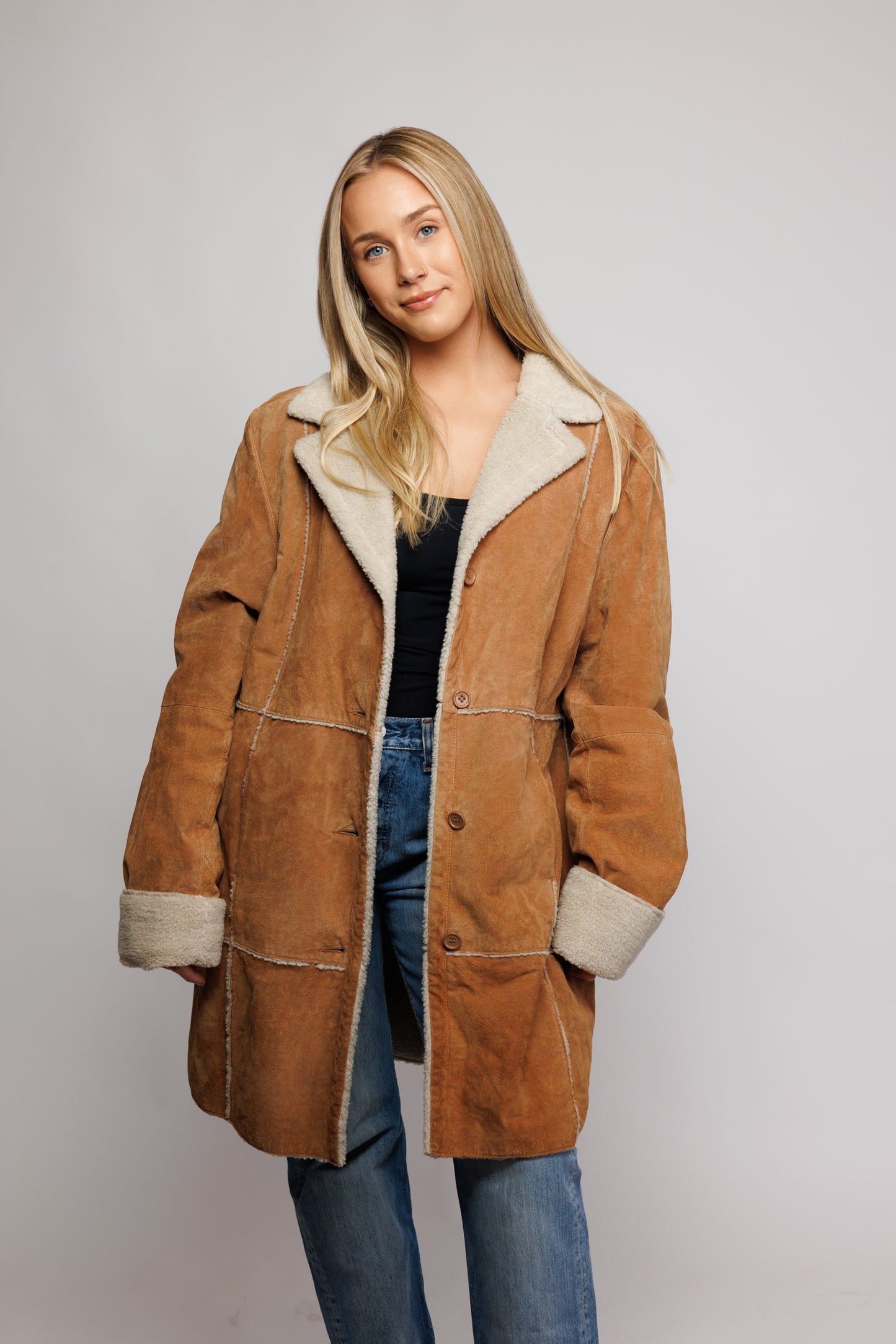 90's Tan Shearling Jacket M/L