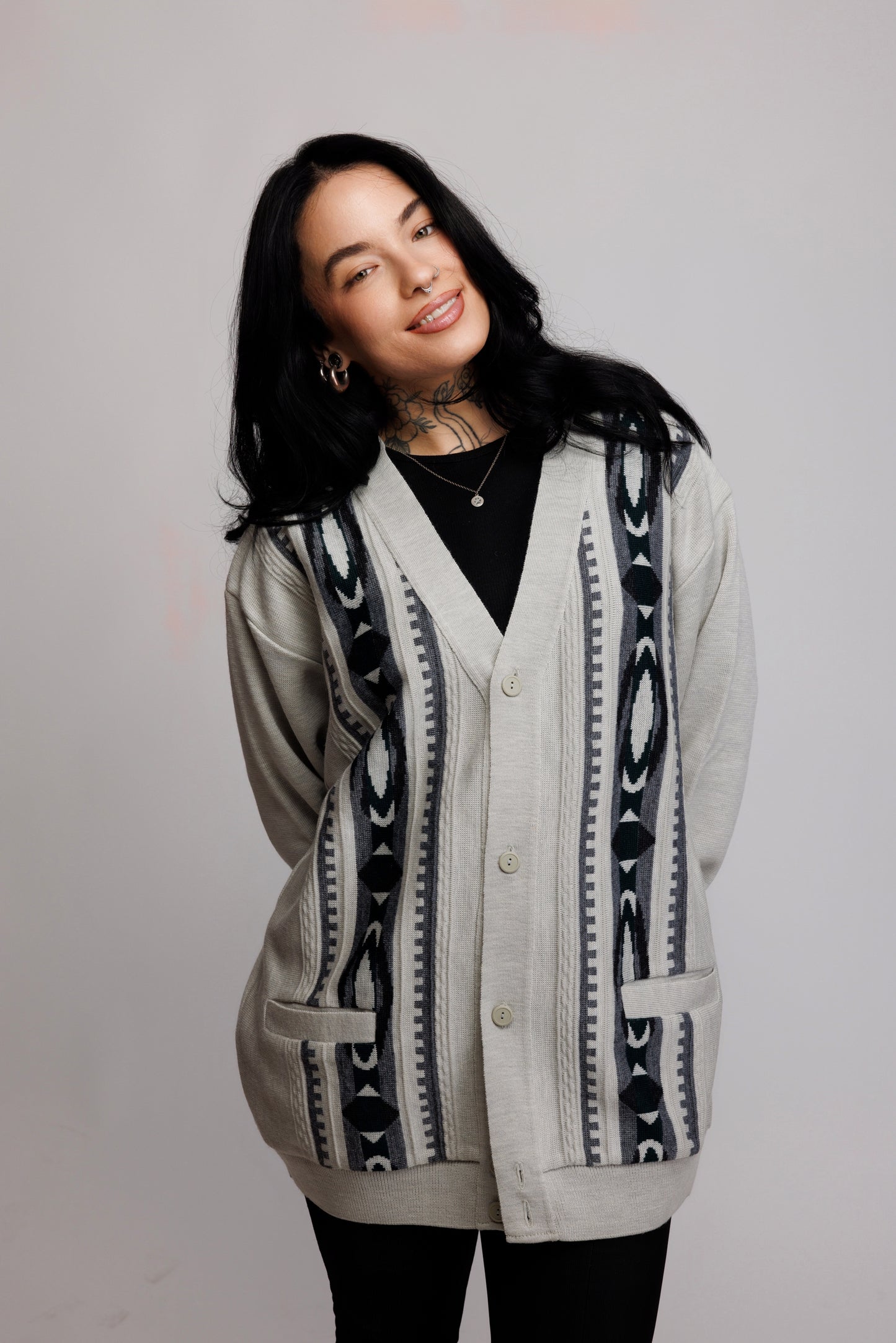 90's Grungy Patterned Cardigan XL