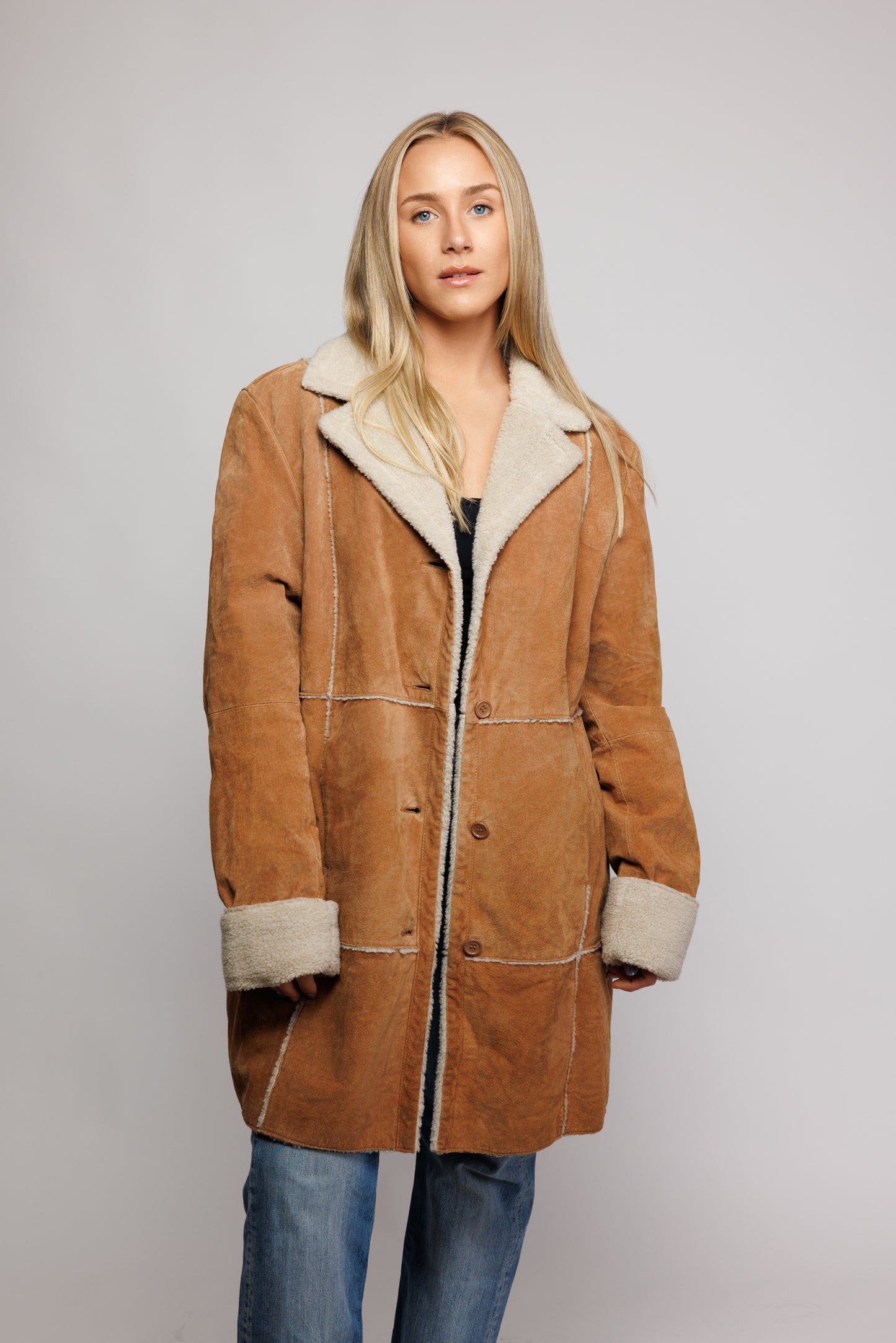 90's Tan Shearling Jacket M/L