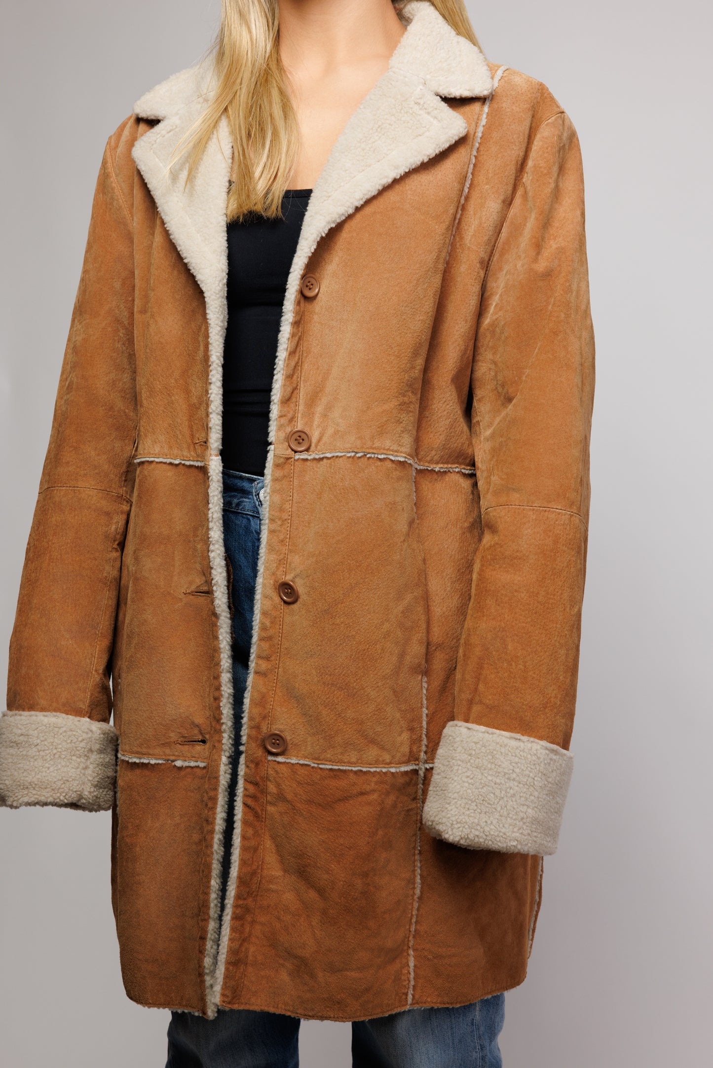 90's Tan Shearling Jacket M/L