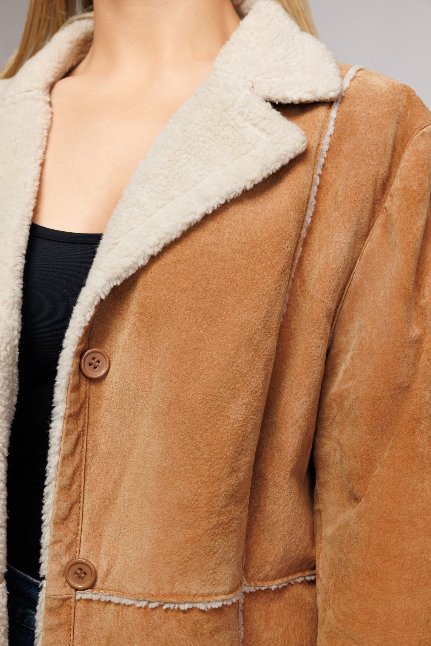 90's Tan Shearling Jacket M/L