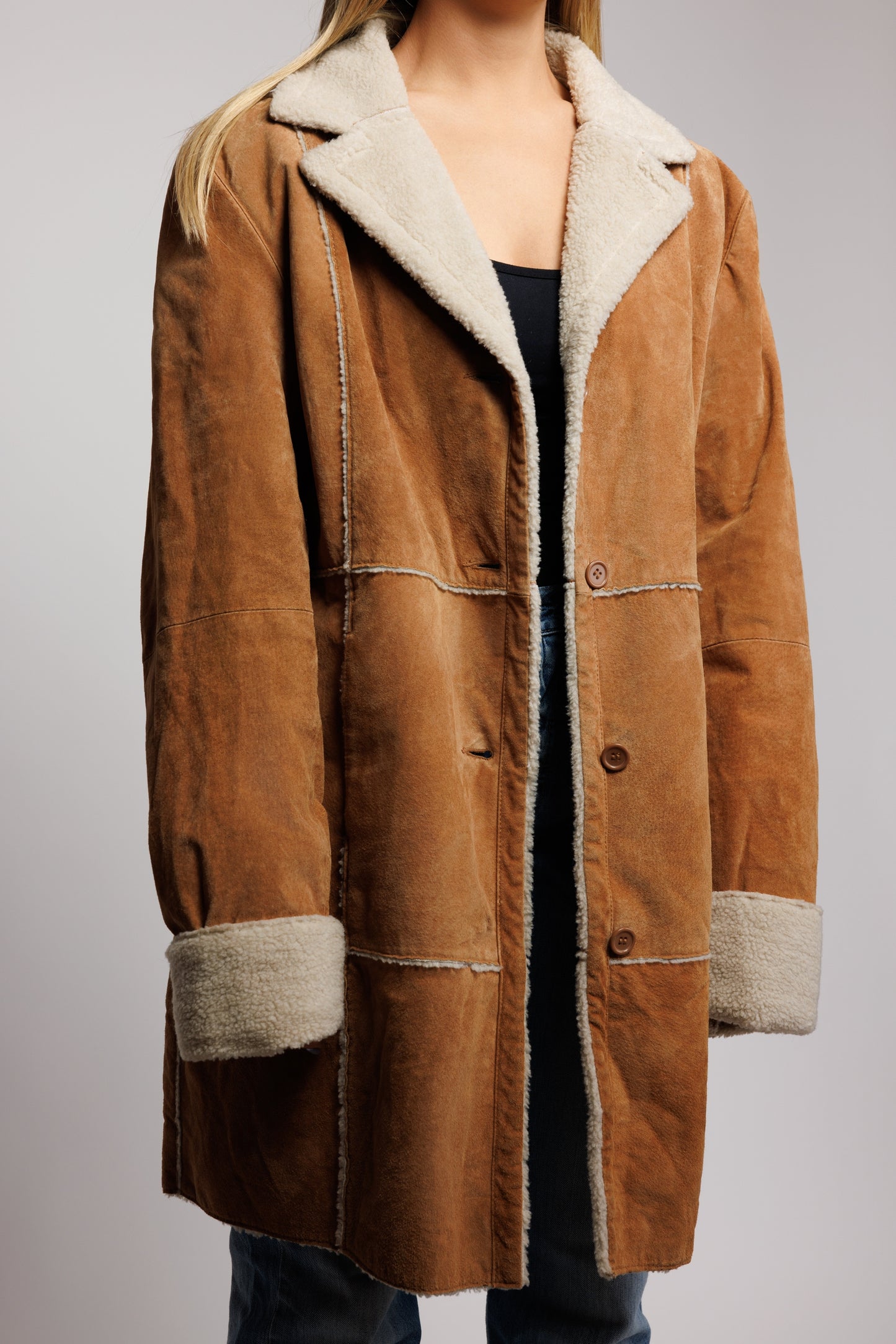 90's Tan Shearling Jacket M/L