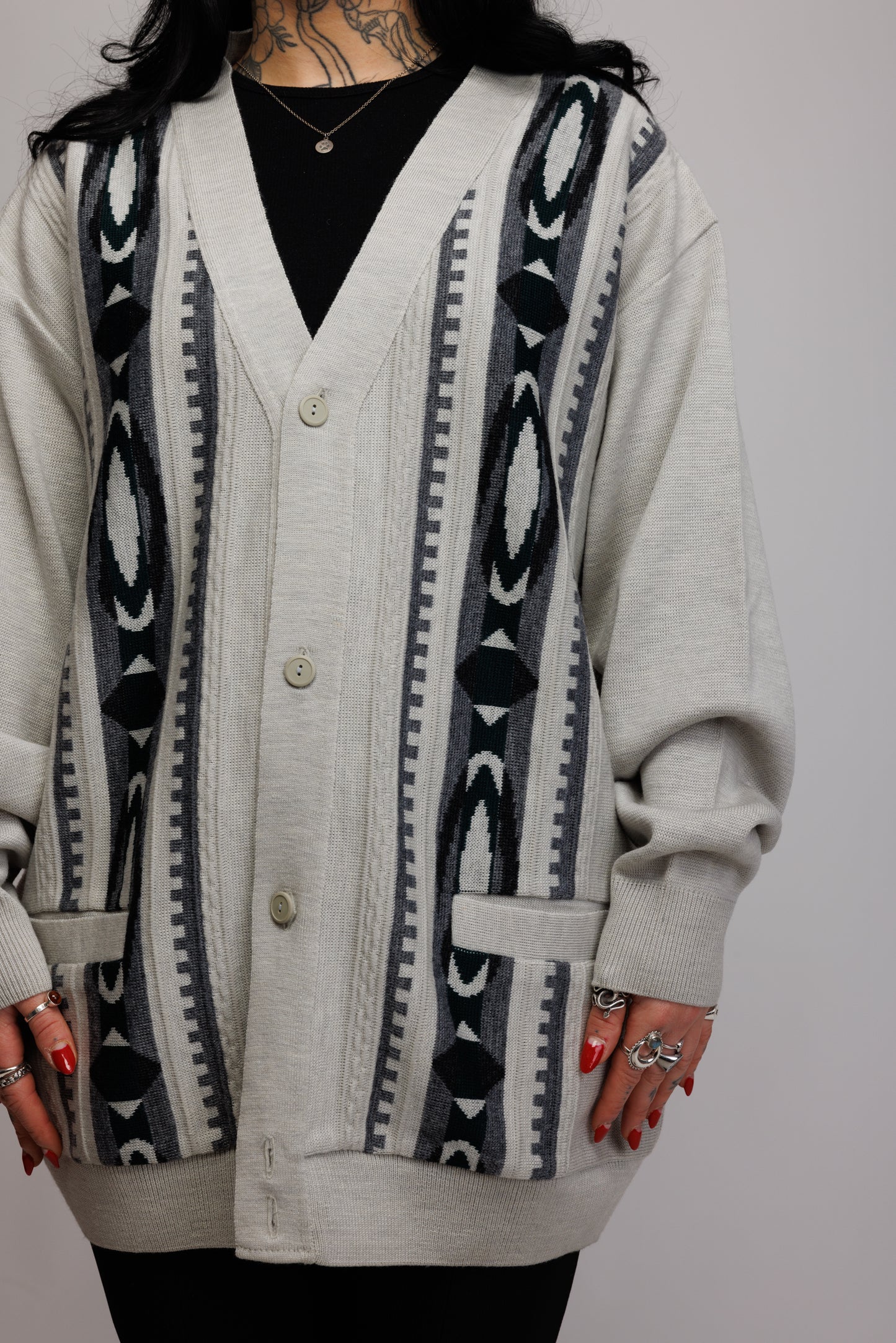 90's Grungy Patterned Cardigan XL