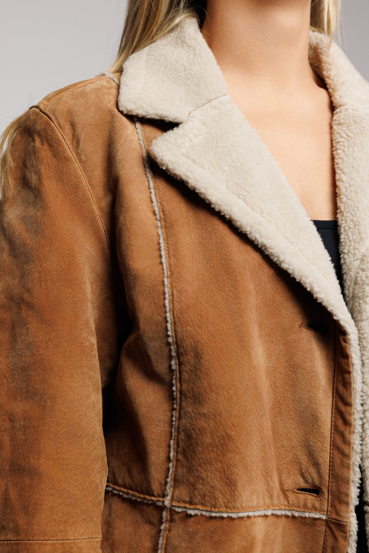 90's Tan Shearling Jacket M/L