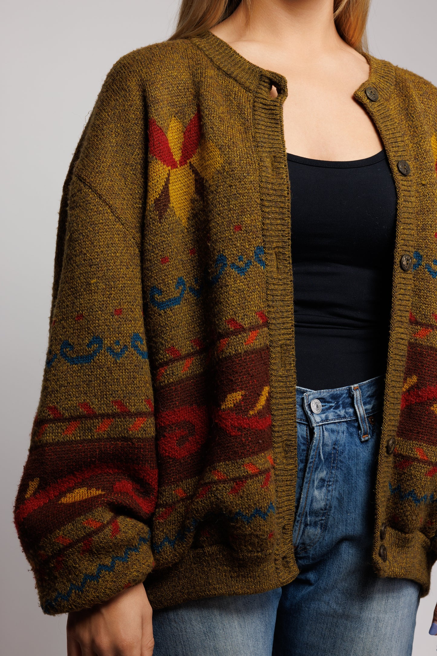 70's Autumnal Patterened Oversized Cardi Jacket M