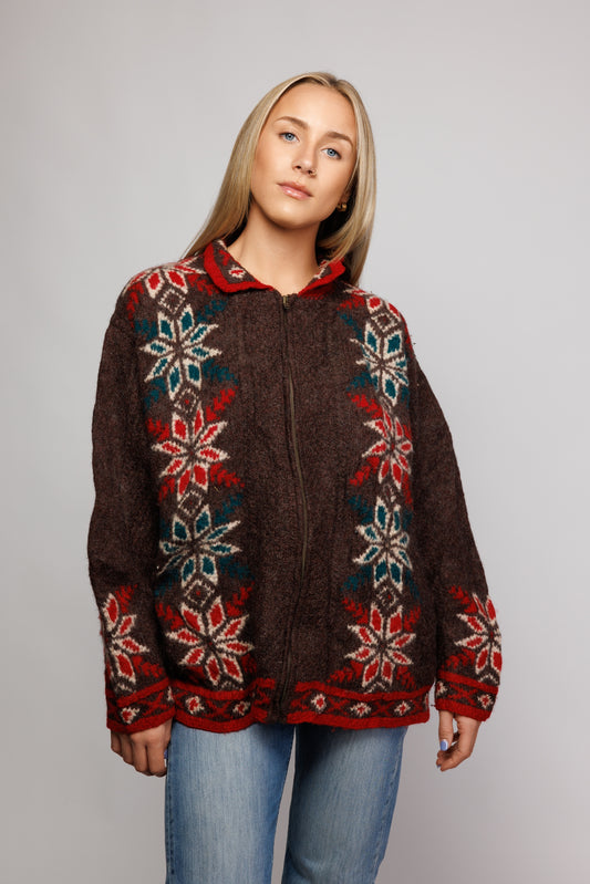 1970's Floral Wool Zip Through Knit M/L