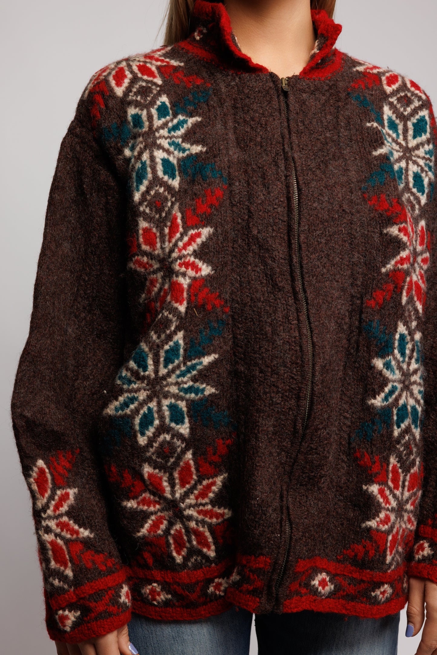 1970's Floral Wool Zip Through Knit M/L