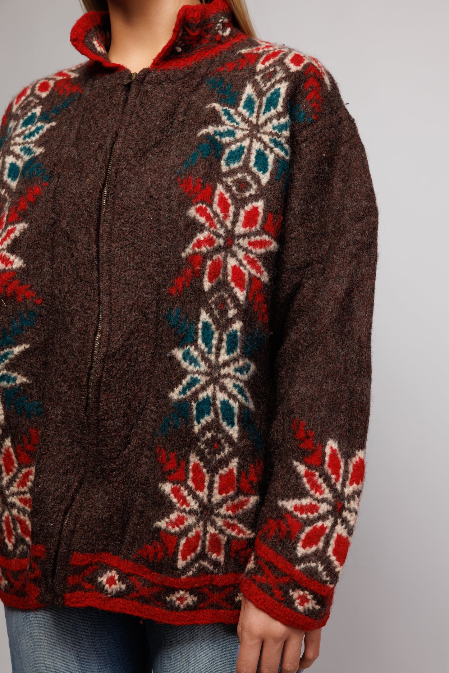 1970's Floral Wool Zip Through Knit M/L