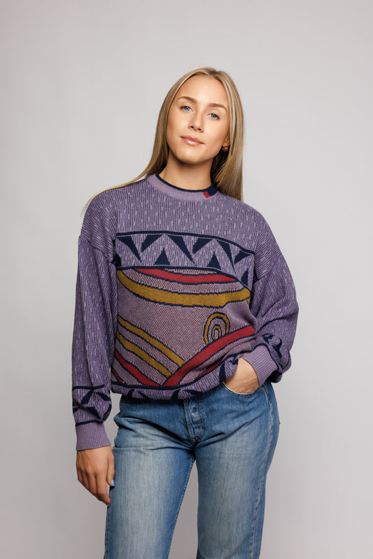 80's Lavender Patterned  Knit Jumper M