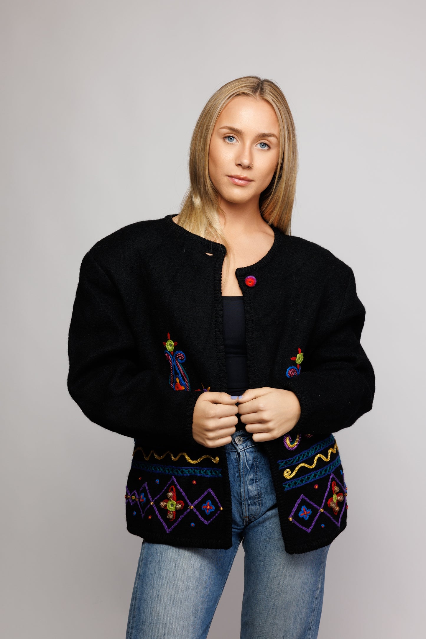 80's Wool Applique Jacket M