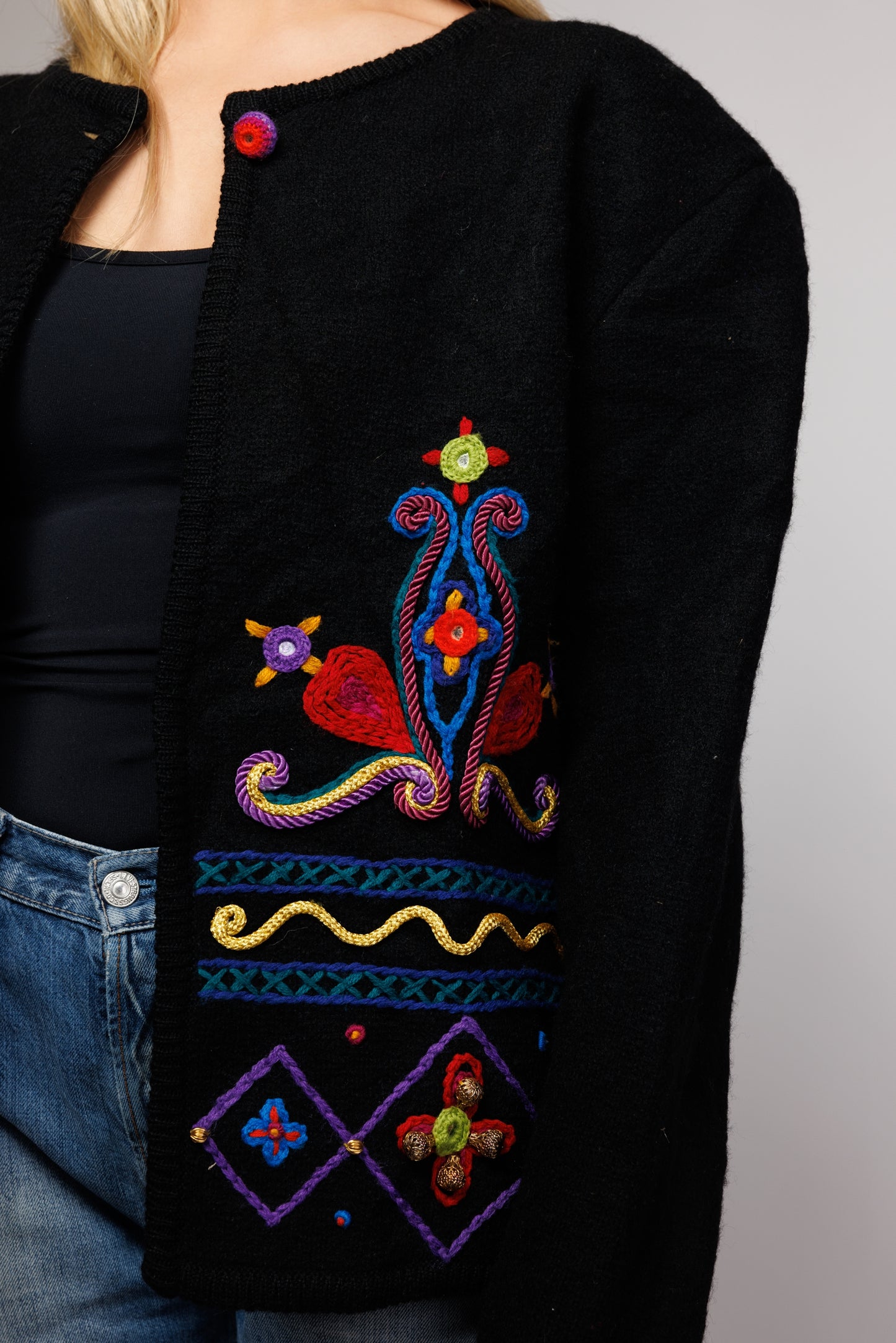 80's Wool Applique Jacket M