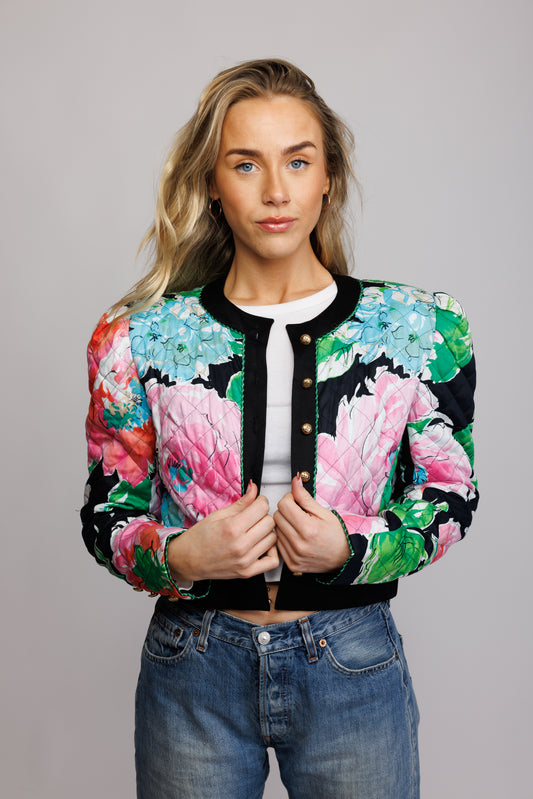 1980's Silk Quilted Floral Jacket S