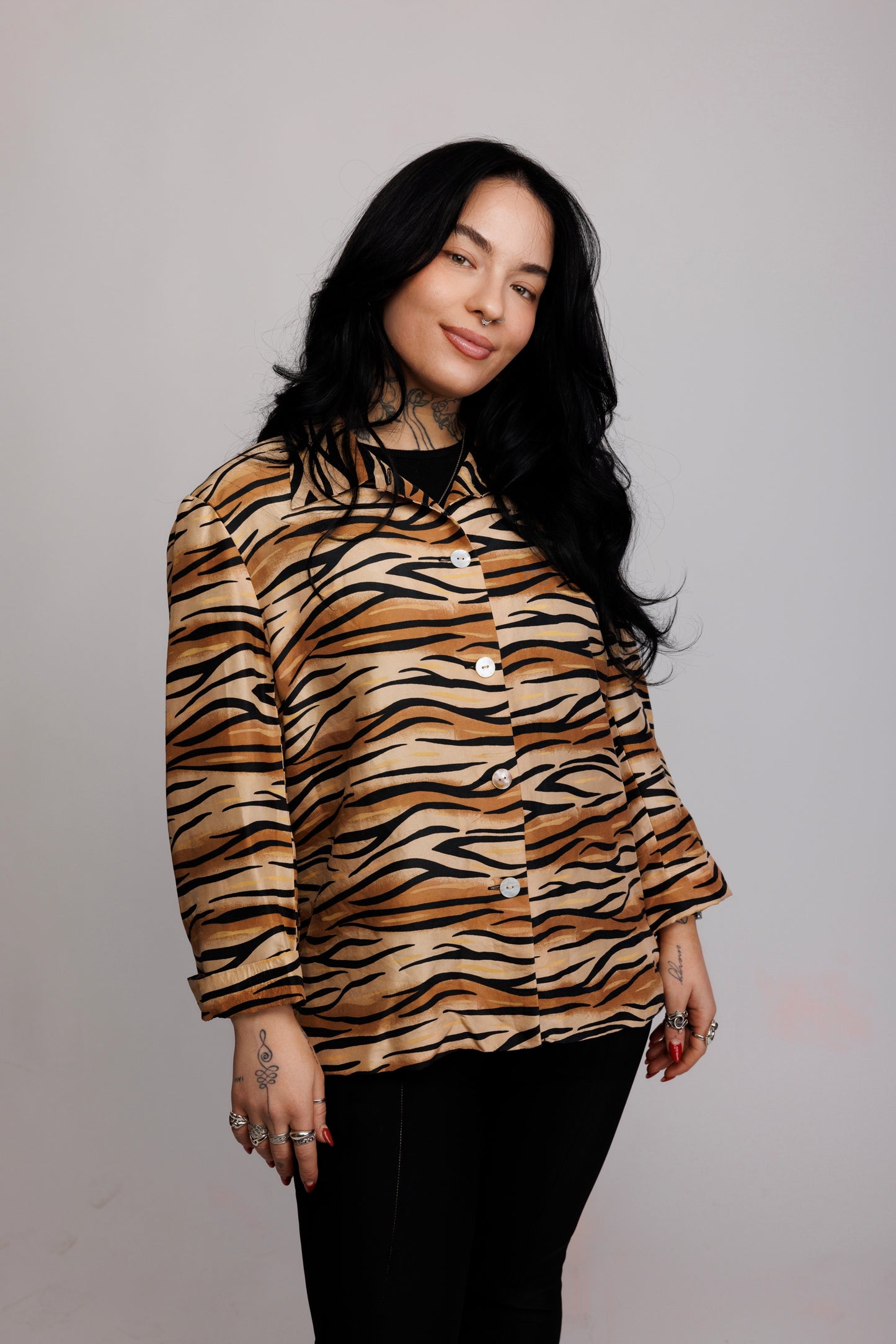 80's Silk Animal Print Shacket M