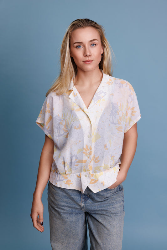 80’s Cropped Sheer Floral Blouse L/XL