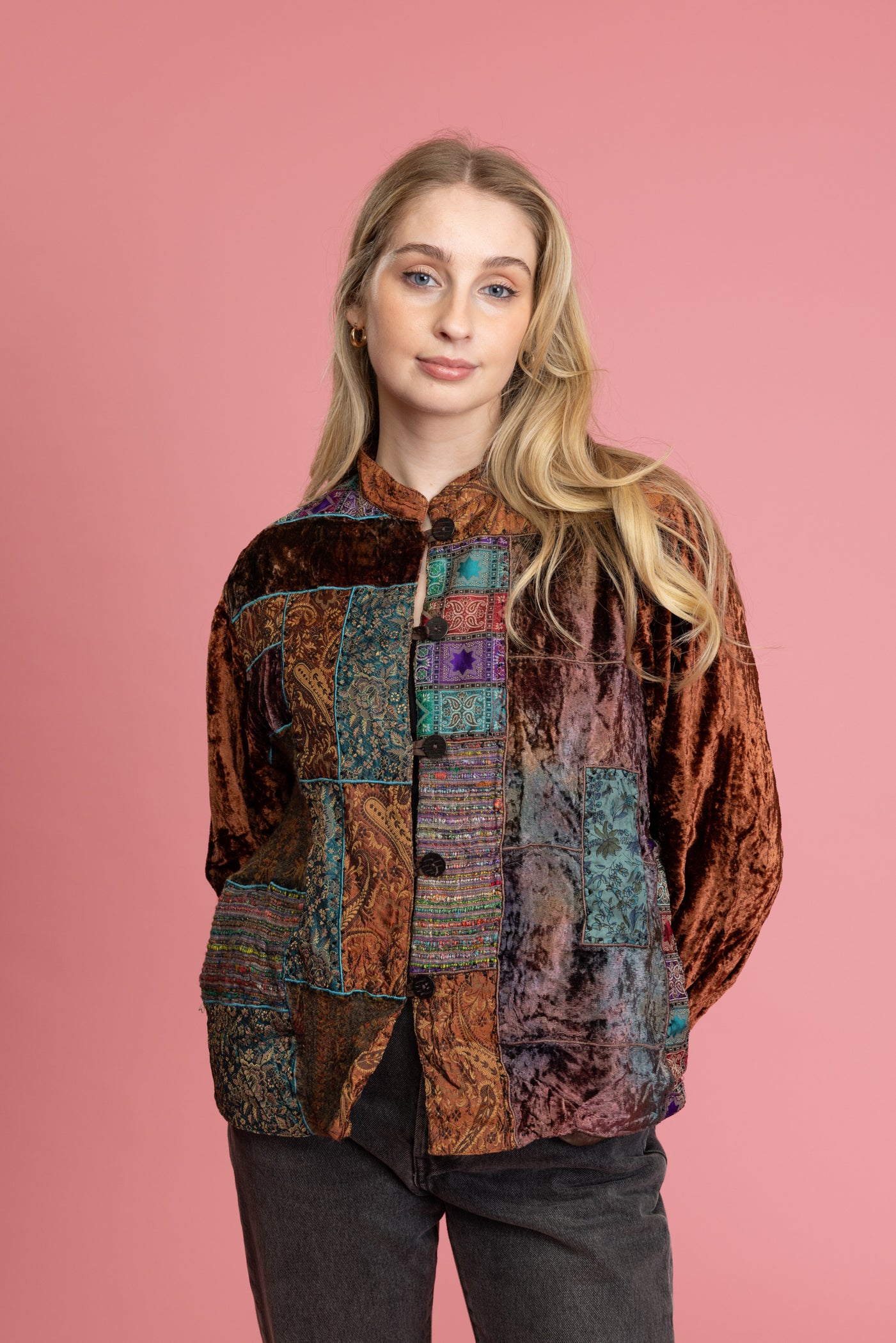 1970's Earth Tone Velvet Patchwork Jacket M/L