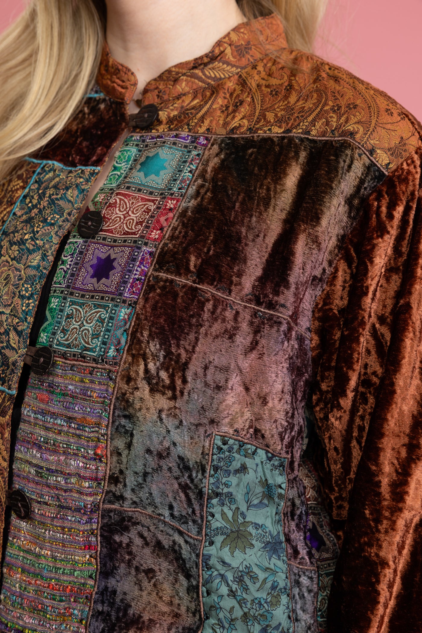 1970's Earth Tone Velvet Patchwork Jacket M/L
