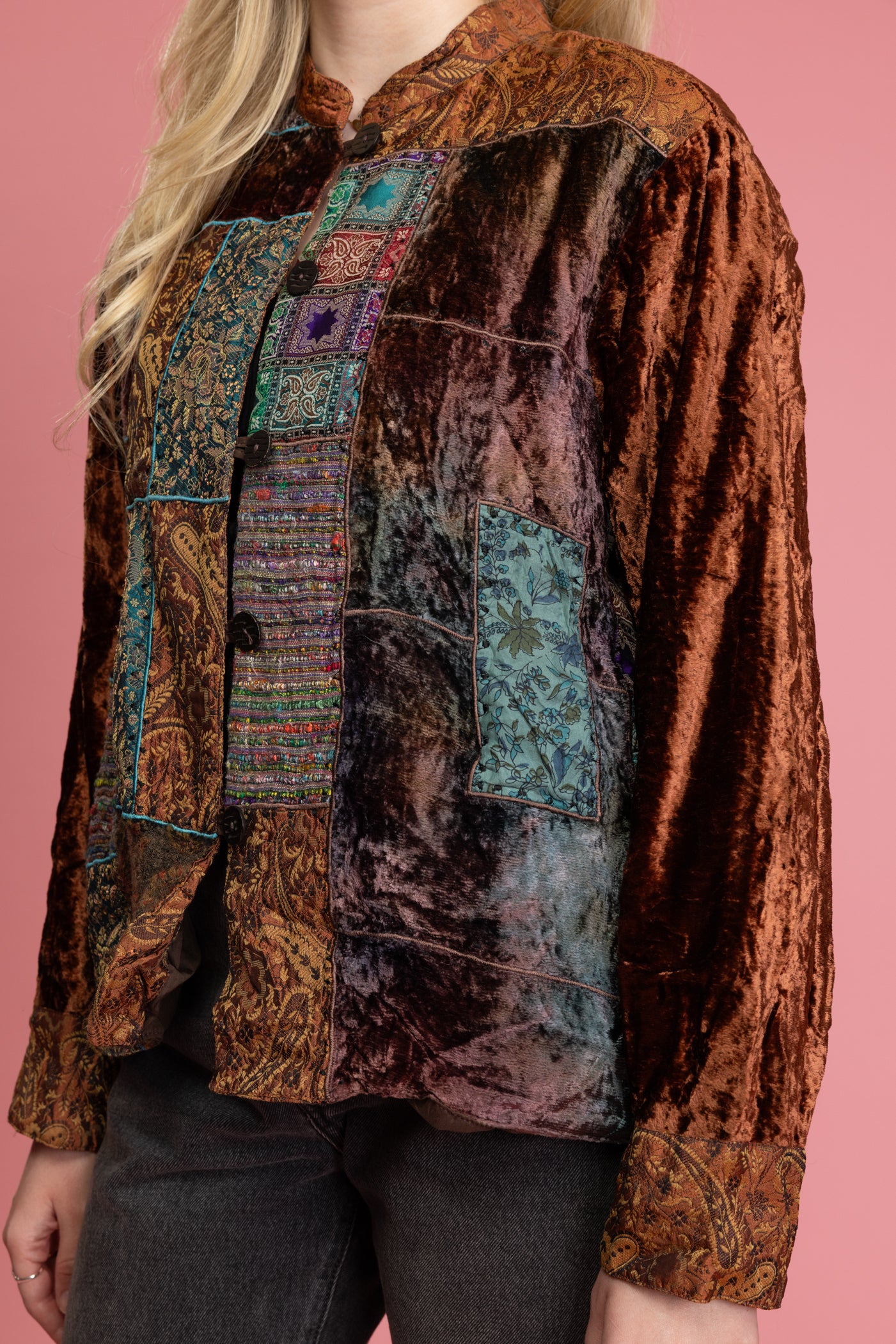 1970's Earth Tone Velvet Patchwork Jacket M/L