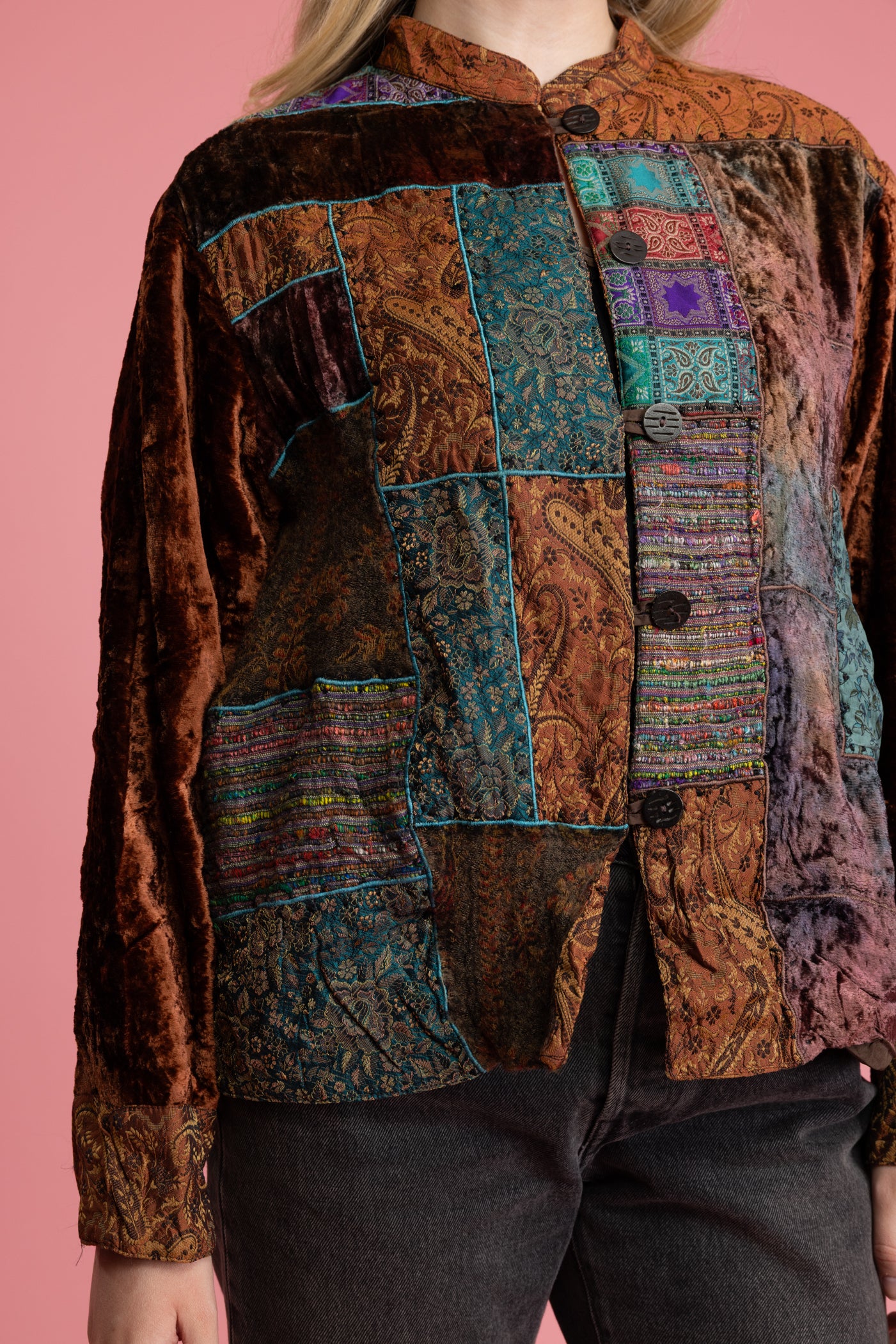 1970's Earth Tone Velvet Patchwork Jacket M/L