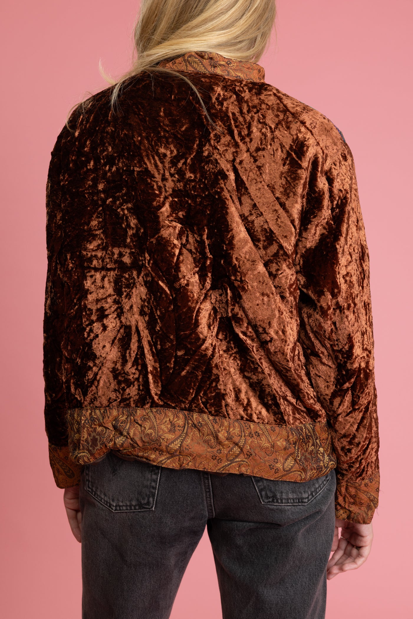 1970's Earth Tone Velvet Patchwork Jacket M/L
