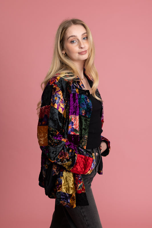 70's Velvet Patchworked Jacket XL