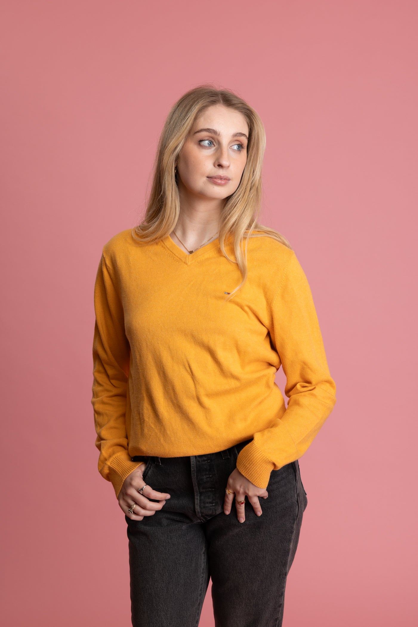90's Sunshine Yellow V Neck Tommy Hilfiger Knit S