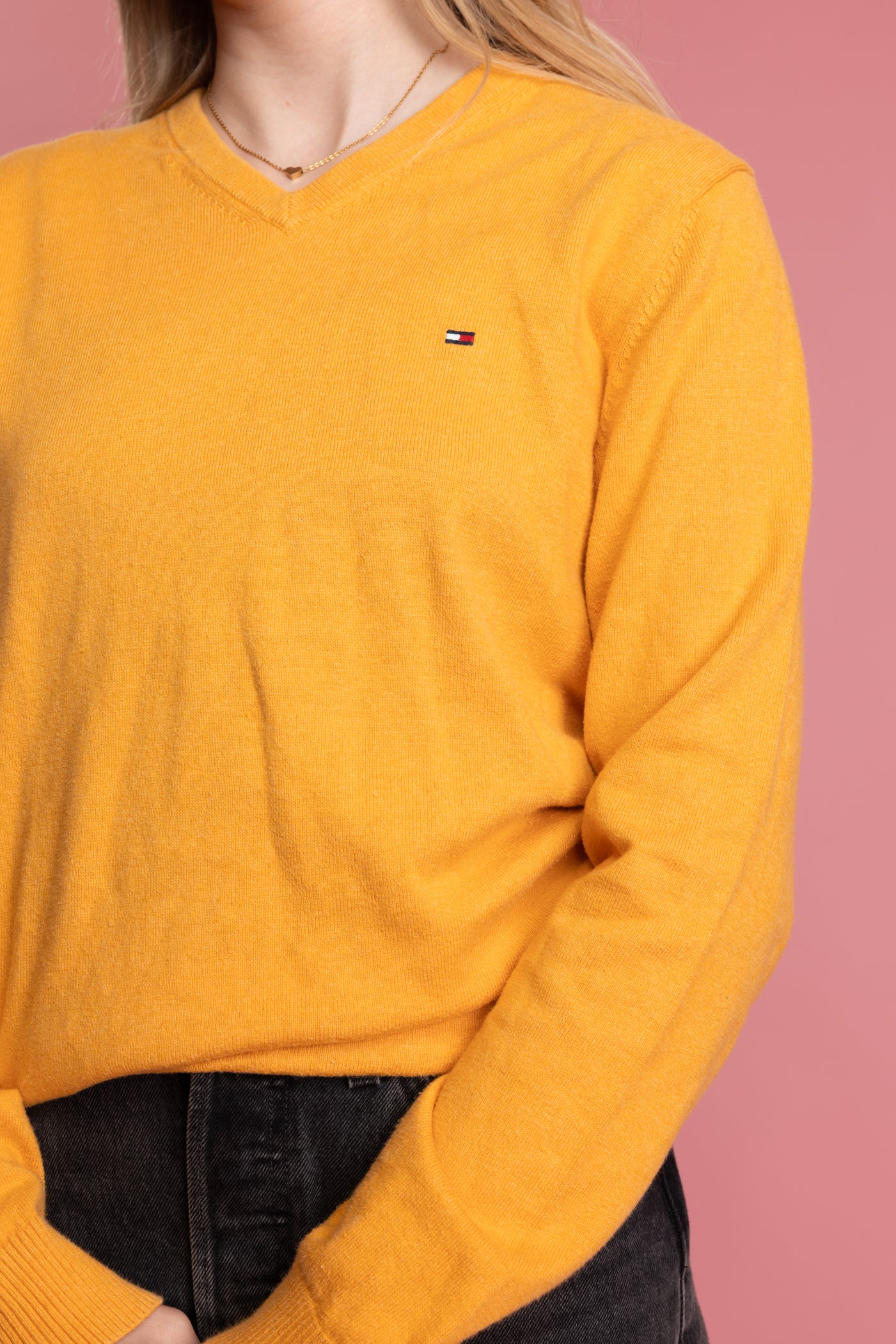 90's Sunshine Yellow V Neck Tommy Hilfiger Knit S