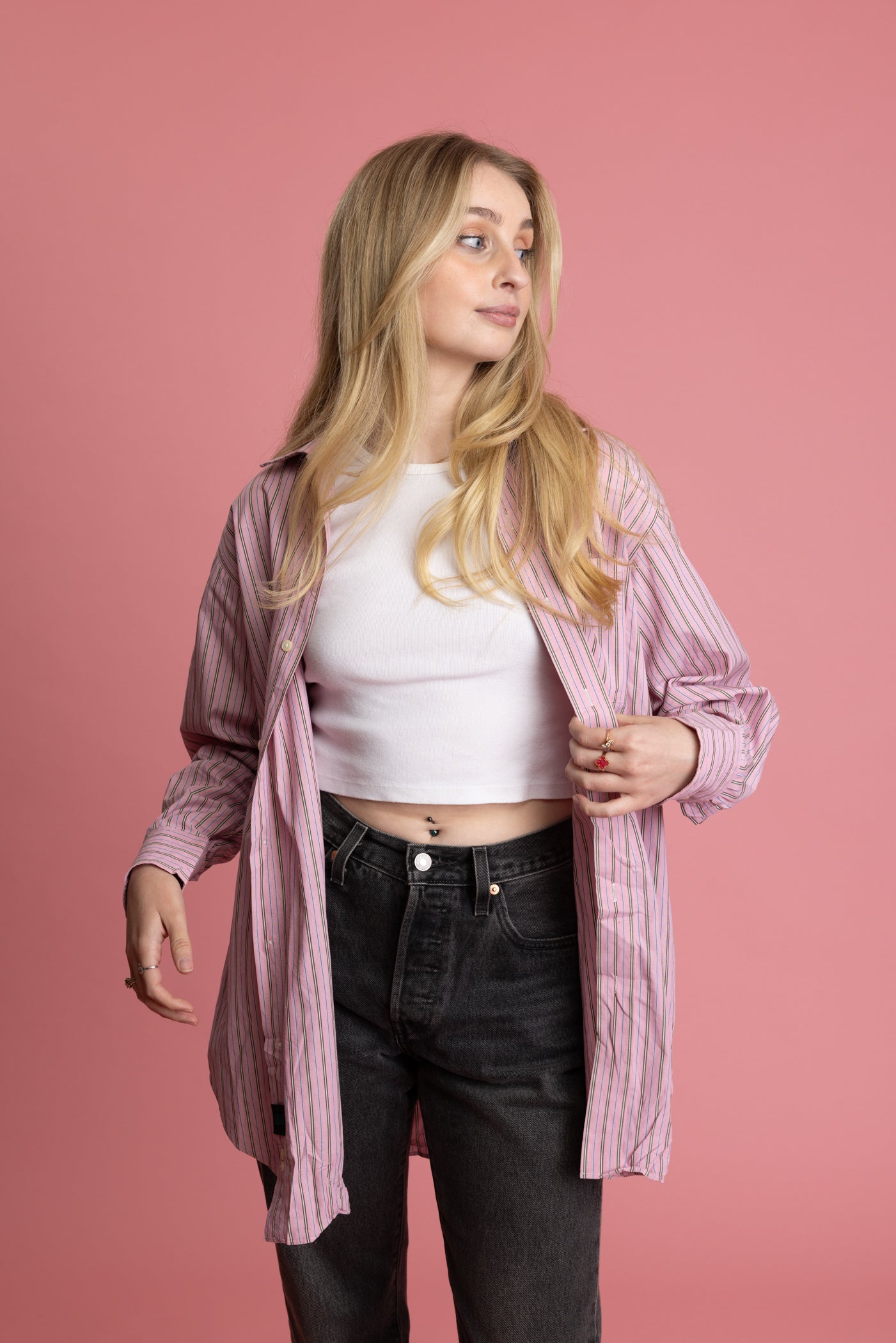 90's Pink Ralph Lauren Striped Shirt L