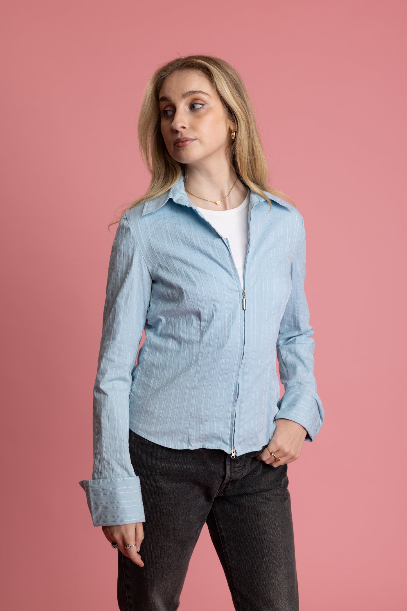 00's Doublezip Baby Blue Shirt S/M