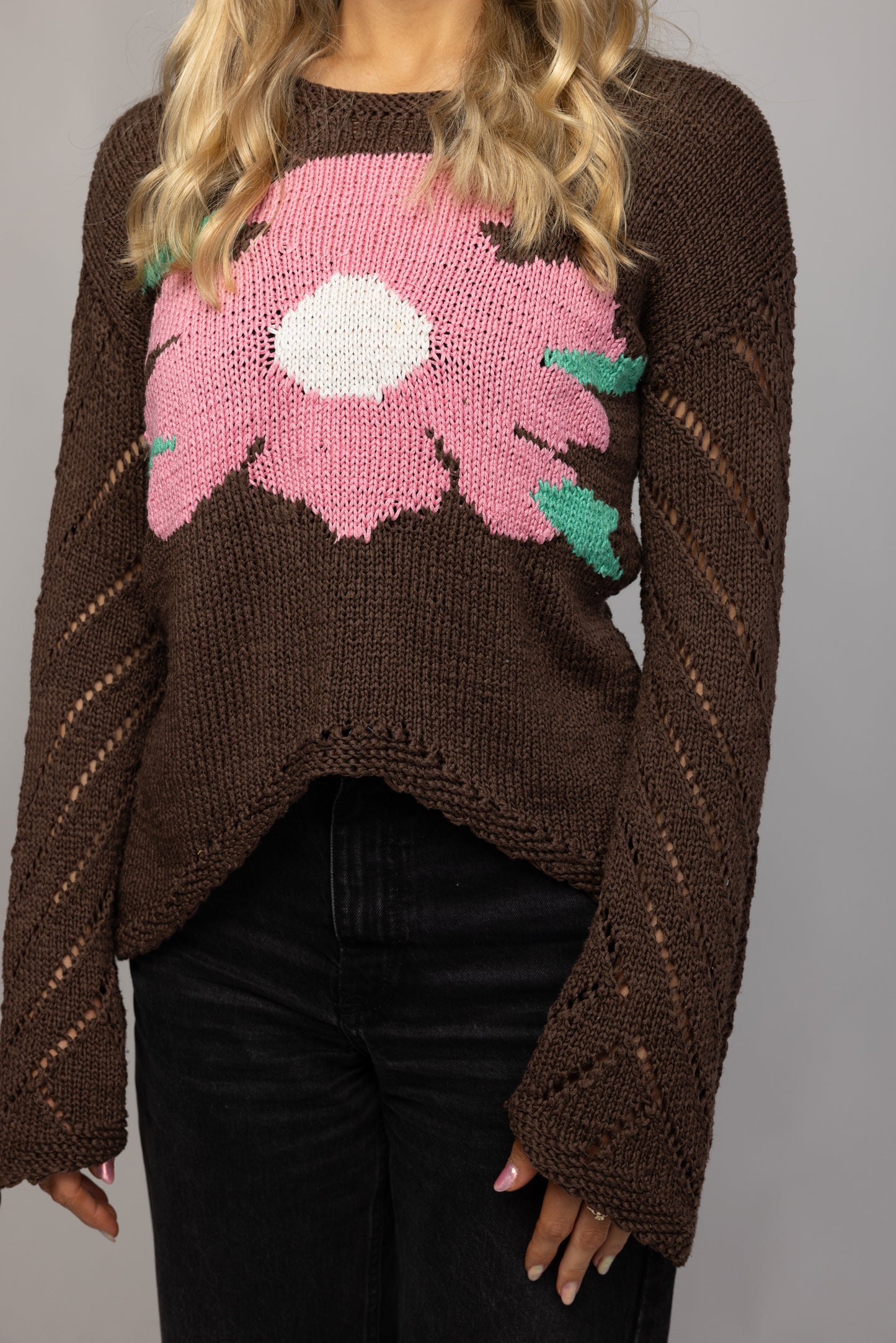 1970's Crochet Floral Whimsical Knit M