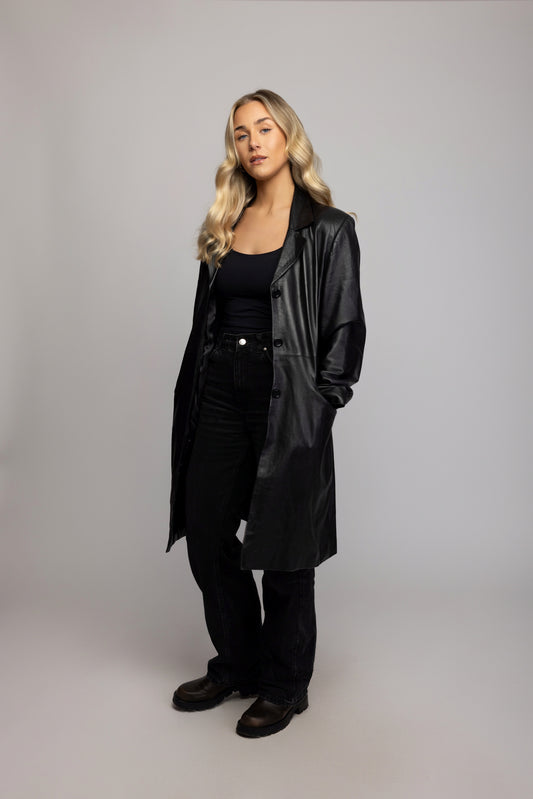 1970's Black Leather Trench M