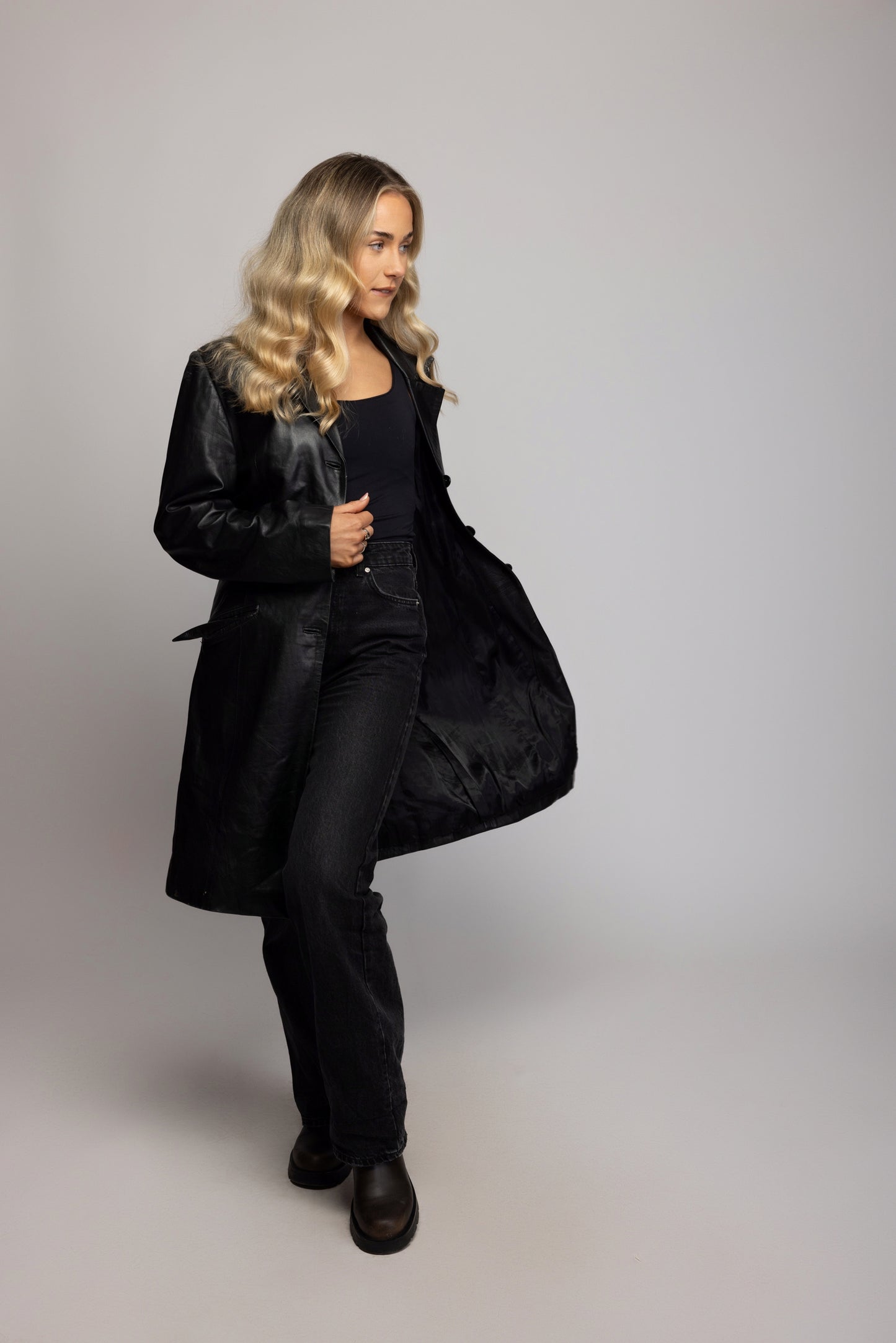 1970's Black Leather Trench M
