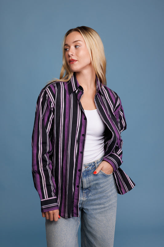 00’s Deadstock Purple Striped Shirt S/M