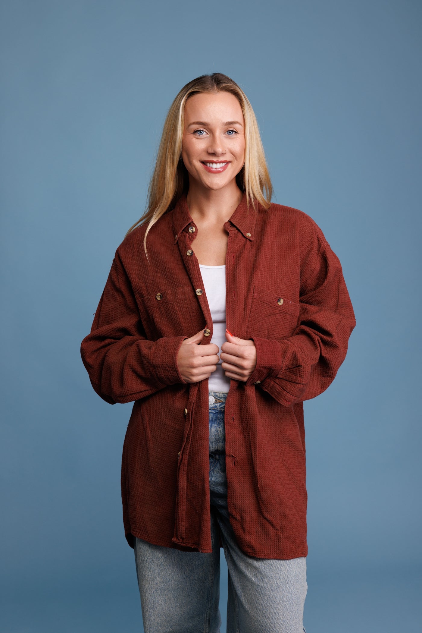 90’s Waffle Rust Cotton Shirt L/XL