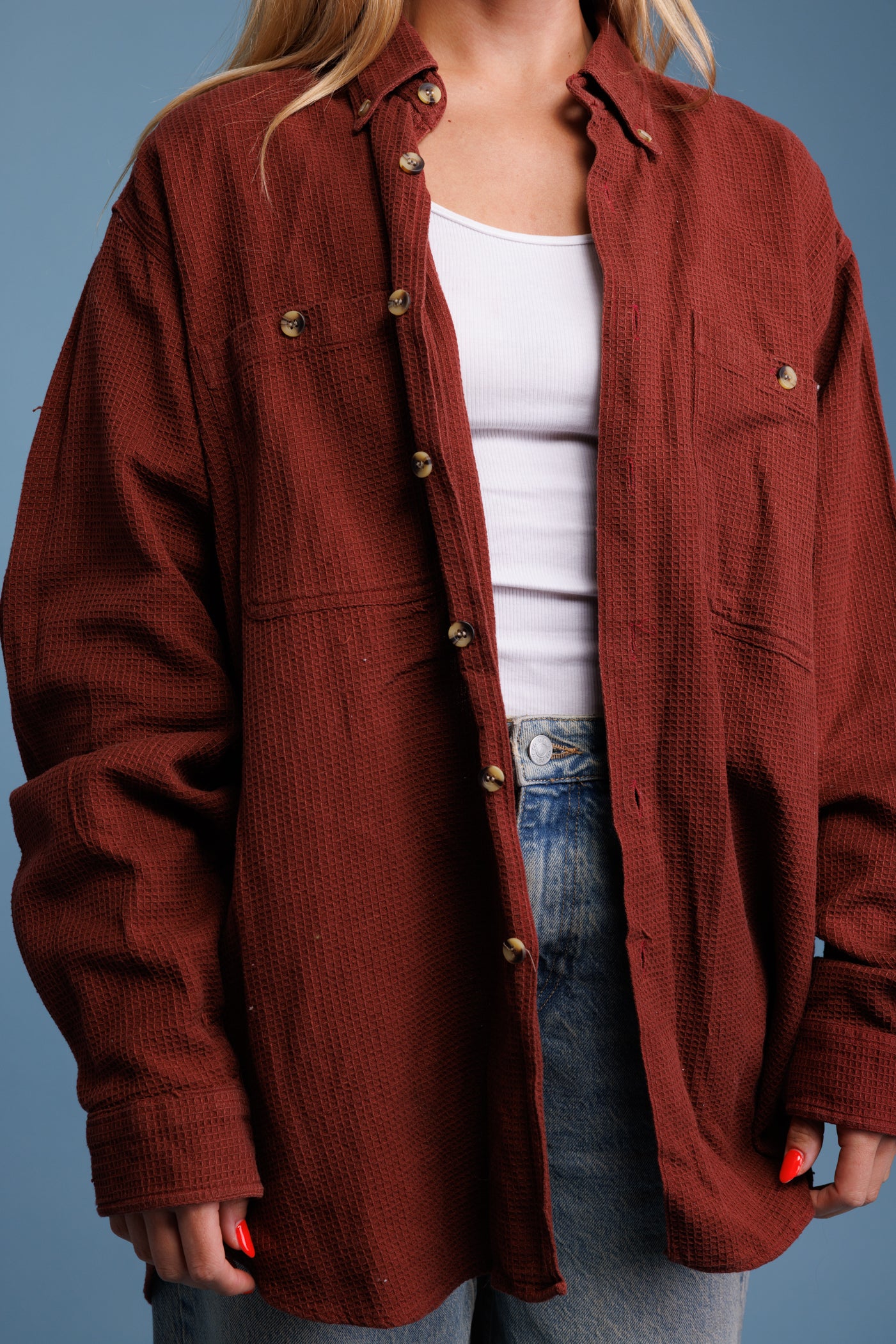 90’s Waffle Rust Cotton Shirt L/XL
