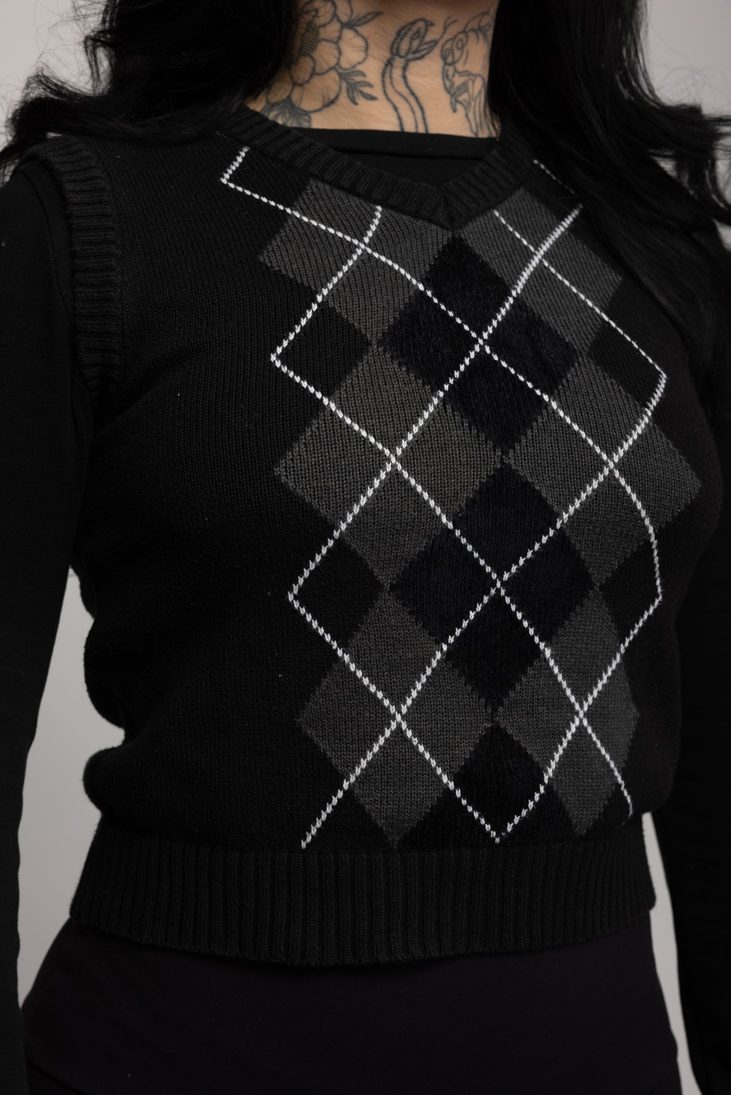 90's Argyle Cropped Sweater Vest S