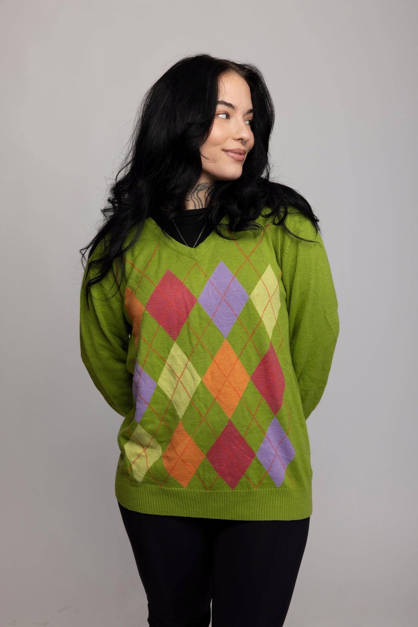 90's Lime Green Colourful Jumper M/L