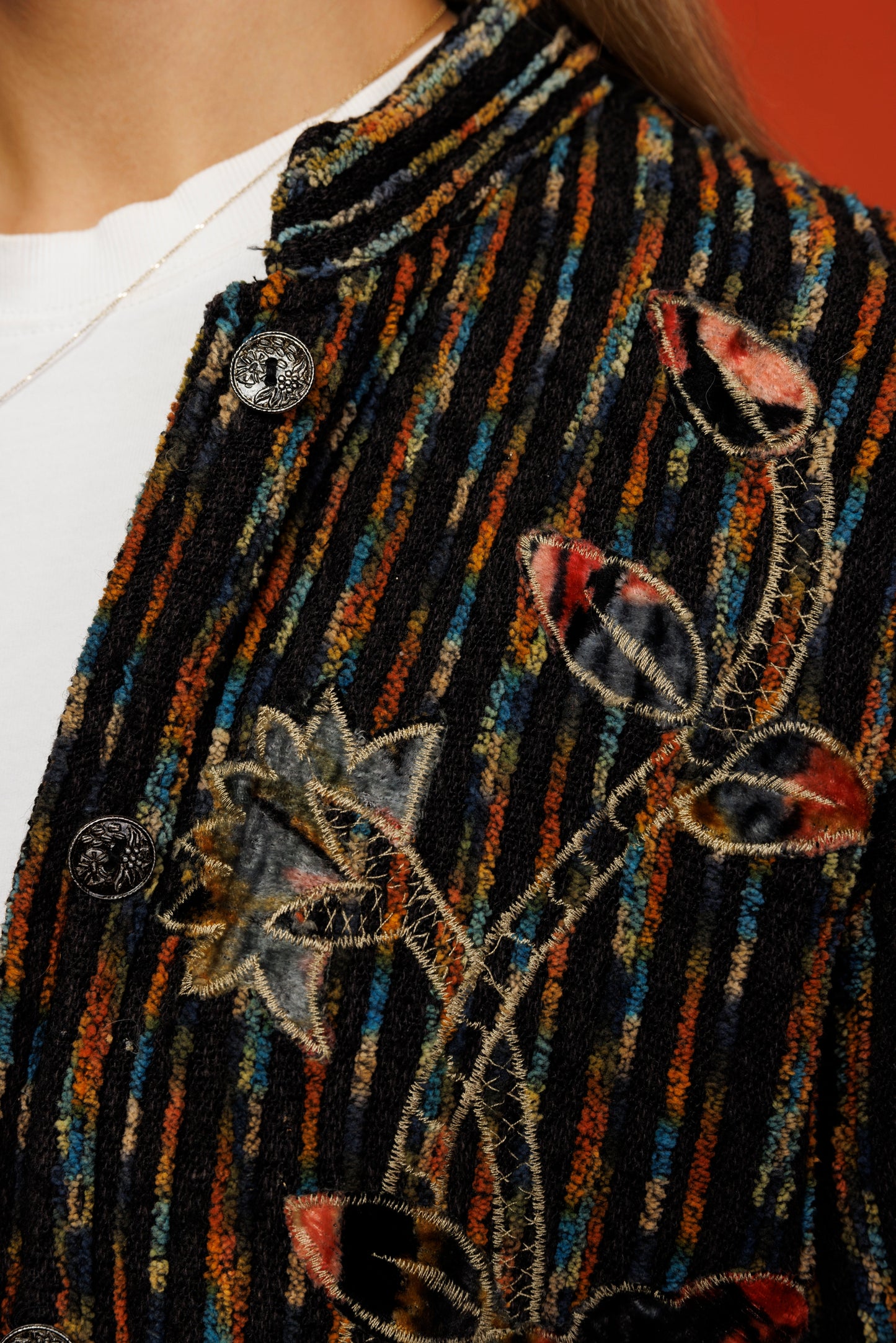 70's Crushed Velvet Floral Jacket M