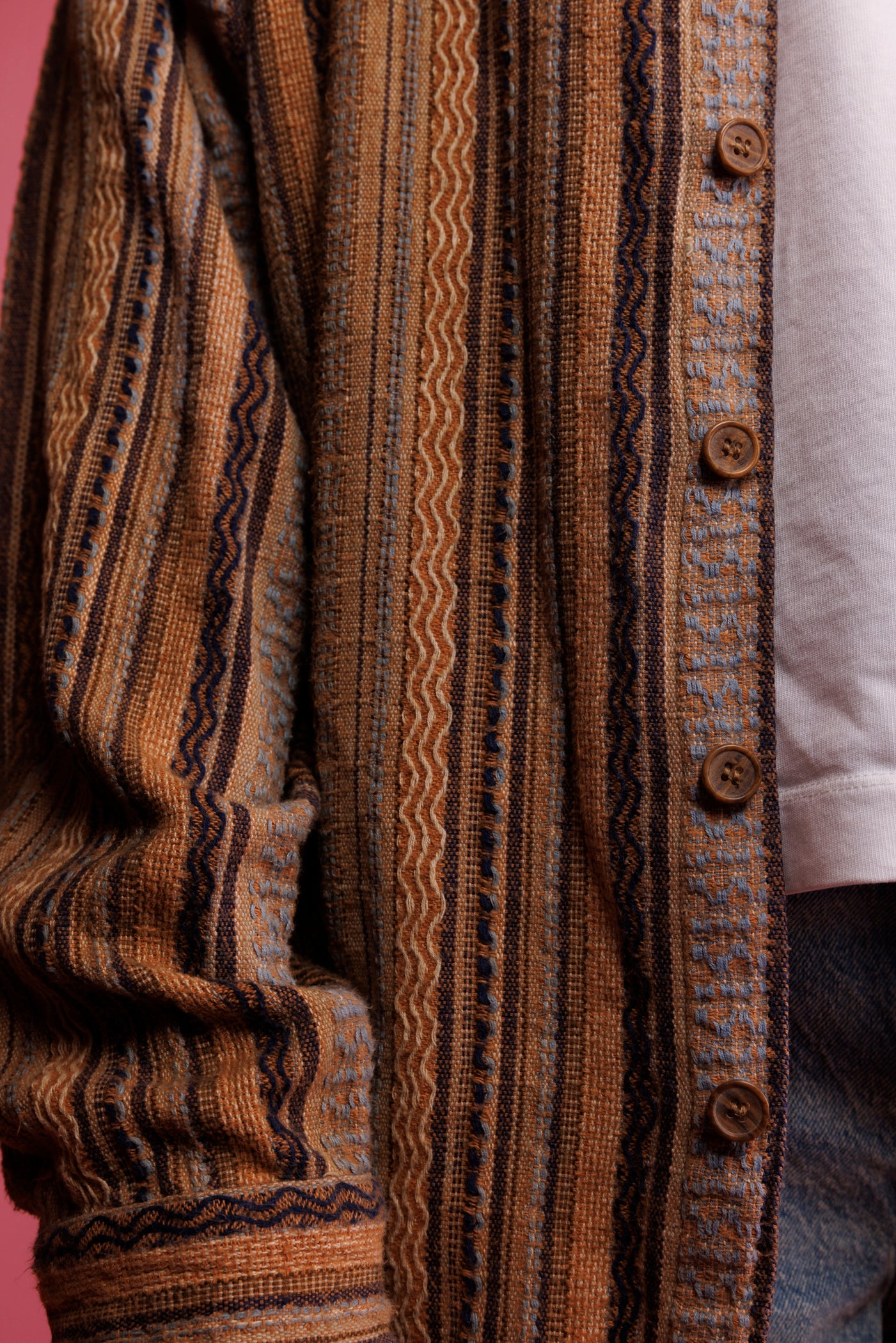 90's Textured Aztec Striped Shirt L