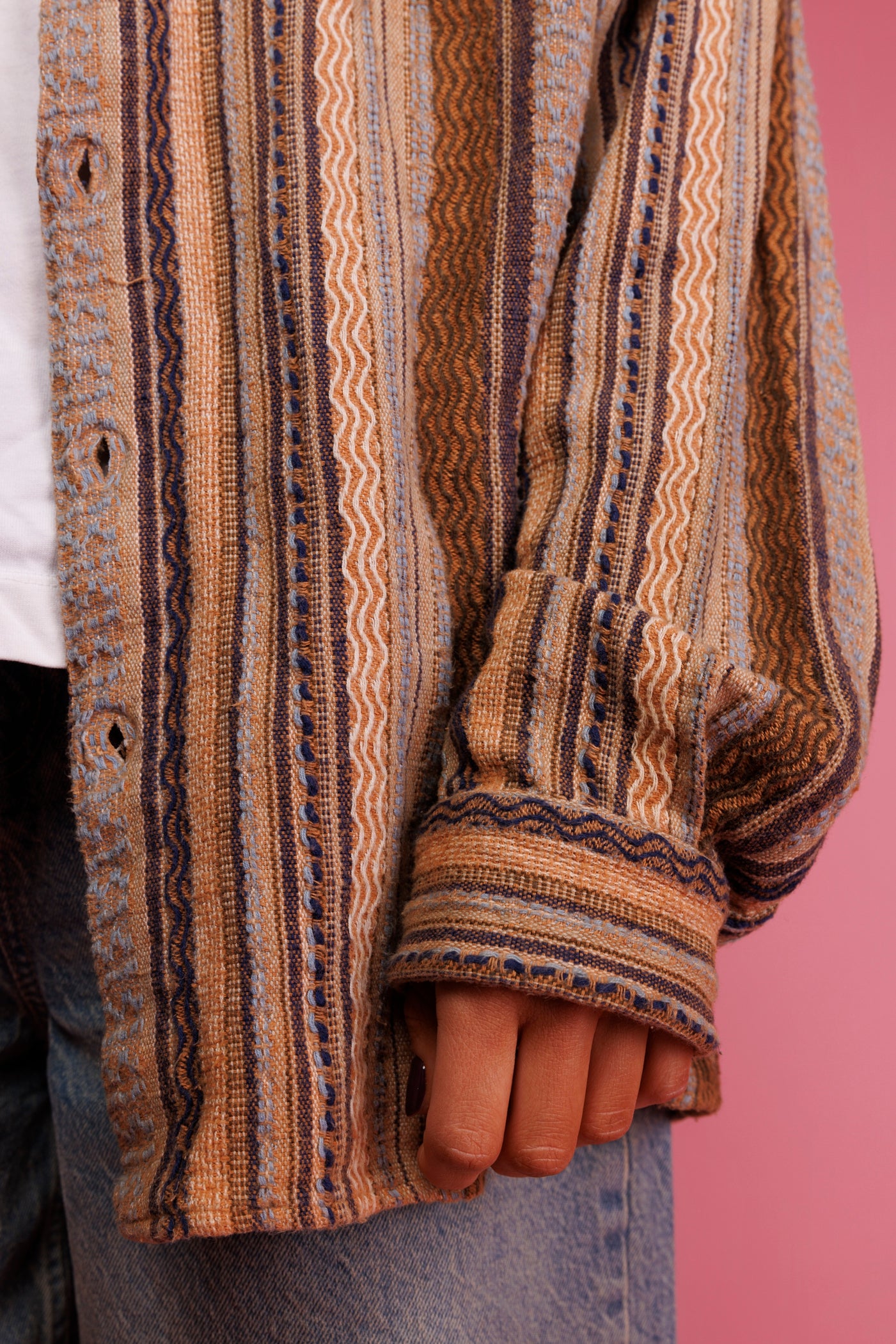 90's Textured Aztec Striped Shirt L